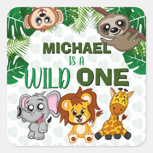 Sticker Carré Cute Wild One Jungle Safari Animaux premier annive (Devant)