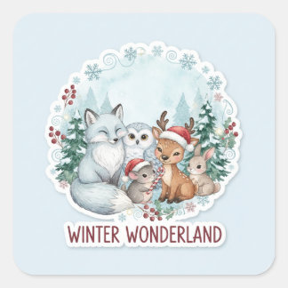 Sticker Carré Cute Winter Woodland Creatures Zazzle Gift 