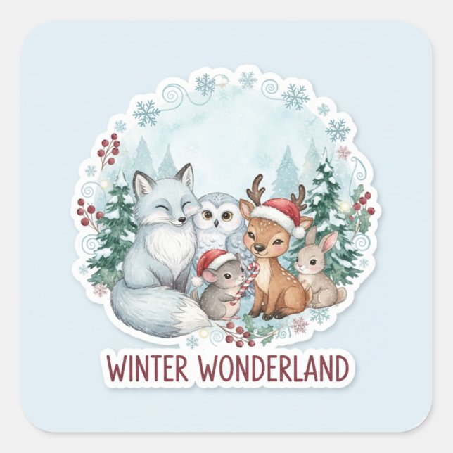 Sticker Carré Cute Winter Woodland Creatures Zazzle Gift  (Devant)