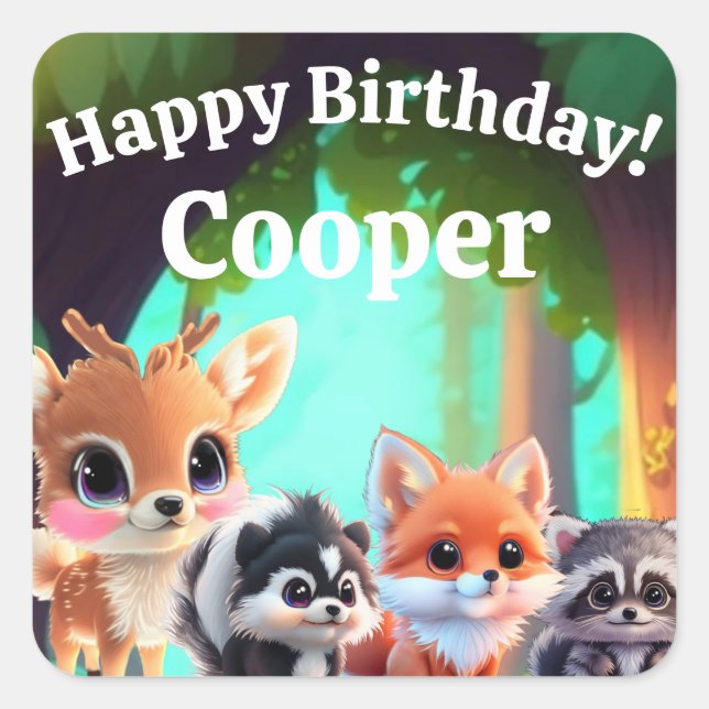 Sticker Carré Cute Woodland amis renard skunk raccoon cerf (Devant)
