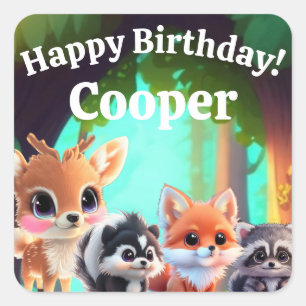 Sticker Carré Cute Woodland amis renard skunk raccoon cerf