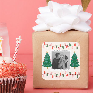 Sticker Carré Cute Xmas Famille Photo Noël carte postale