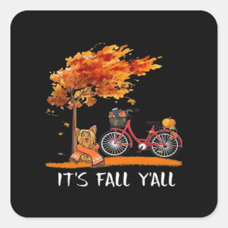 Sticker Carré Cute Yorkshire Automne Kawaii Yorkie C’est l’autom