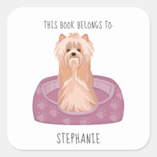 Sticker Carré Cute Yorkshire Terrier Ce livre appartient à