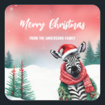 Sticker Carré Cute Zebra animal sauvage Père Noël Christmas part<br><div class="desc">Cute Zebra animal safari sauvage Père Noël fête de Noël enfants</div>