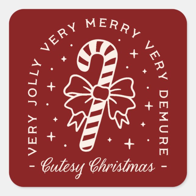 Sticker Carré Cutesy Noël preppy sucre de canne arc rouge rouge (Devant)