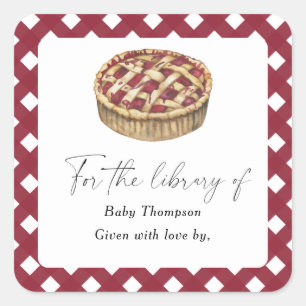 Sticker Carré Cutie pie aquarelle - Ex-libris Baby Shower