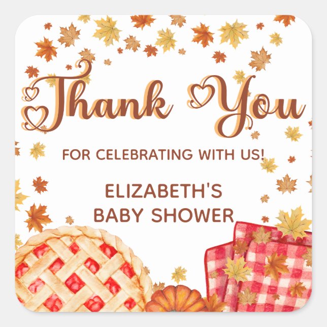 Sticker Carré Cutie Pie Pumpkin Fall Baby Shower Thank You (Devant)