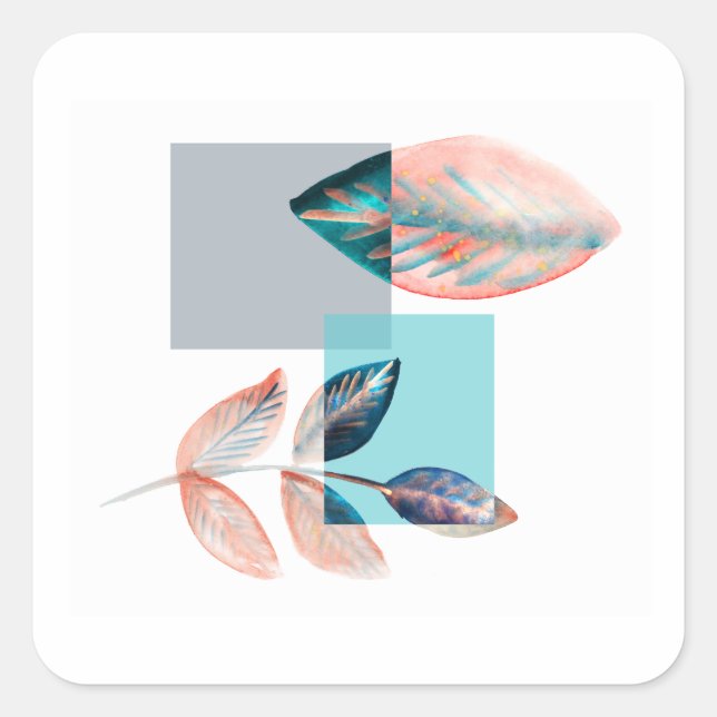 Sticker Carré Cyan Red Leaf (Devant)