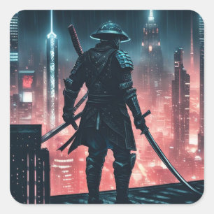 Sticker Carré Cyberpunk Samurai