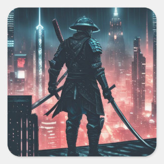 Sticker Carré Cyberpunk Samurai