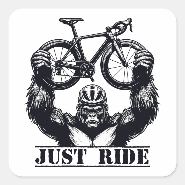 Sticker Carré Cyclisme Juste Ride Gorilla (Devant)