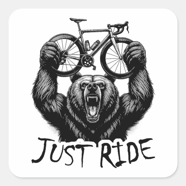 Sticker Carré Cyclisme Juste Ride Ours (Devant)