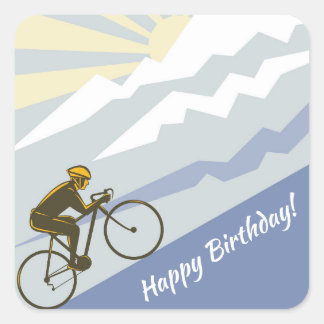 Sticker Carré Cycliste Vélo Mountain Road Vélo Joyeux anniversai