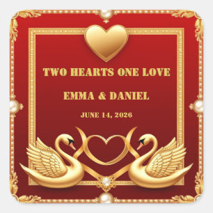 Sticker Carré Cygne Décoration de Couple de Mariage Or Rouge 💍