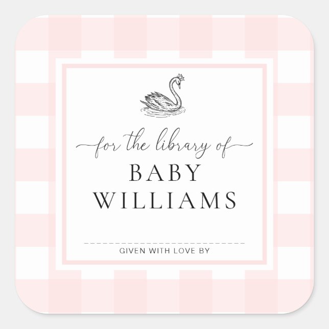 Sticker Carré Cygne rose à carreaux pour la bibliothèque d'ex-li (Devant)