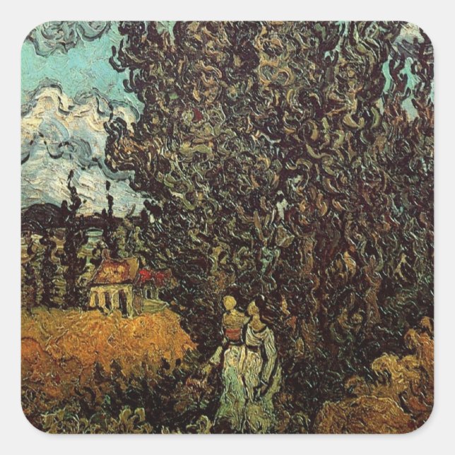 Sticker Carré Cyprès et deux femmes par Vincent van Gogh (Devant)