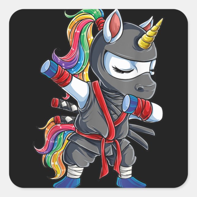 Sticker Carré Dabbing Ninja Unicorn (Devant)