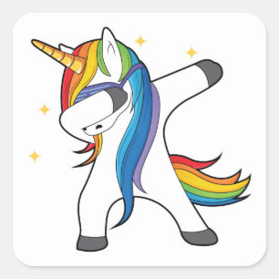Sticker Carré Dabbing Rainbow Unicorn