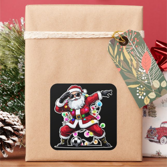 Sticker Carré Dabbing Santa Christmas Lights Soccer (vacances)