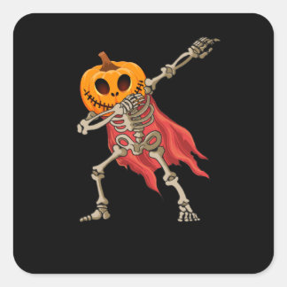 Sticker Carré Dabbing Skeleton Scary Pumpkin Dab Halloween