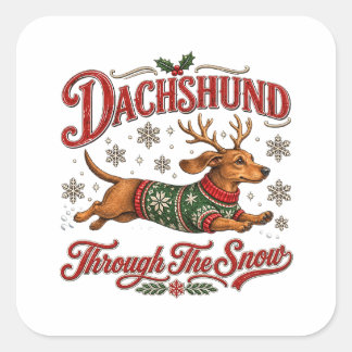 Sticker Carré Dachshund à travers la neige