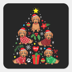 Sticker Carré Dachshund Arbre de Noël Ornement Drôle Weenie Chie