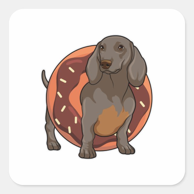 Sticker Carré Dachshund avec Donut (Devant)