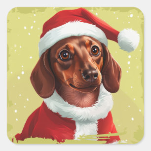 Sticker Carré Dachshund avec tenue du Père Noël - Noël 1