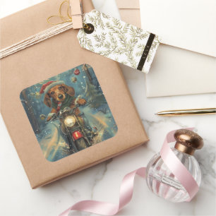 Sticker Carré Dachshund Chien équitation moto Noël