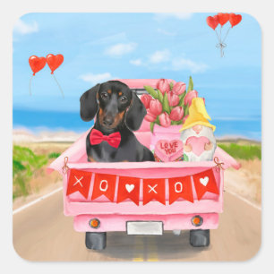 Sticker Carré Dachshund Chien Saint-Valentin Coeurs de Camion