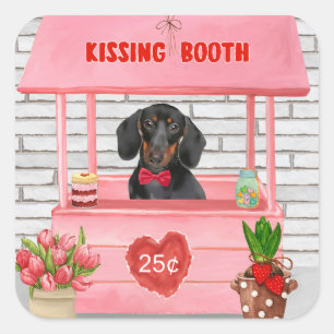 Sticker Carré Dachshund Chien Valentine's Day Kissing Booth