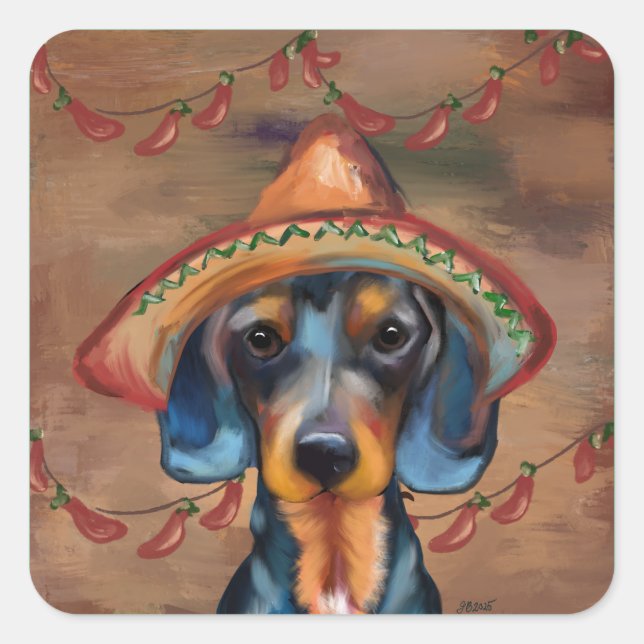 Sticker Carré Dachshund Cinco de Mayo (Devant)