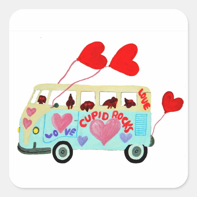 Sticker Carré Dachshund Cupids Dans Leur Valentine Love Mobile (Devant)