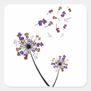 Sticker Carré Dachshund Dandelion Fleur Idées Costume Halloween