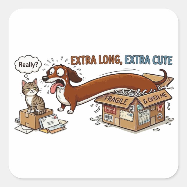 Sticker Carré Dachshund Extra Long et Extra Mignon (Devant)