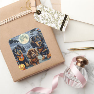 Sticker Carré Dachshund Halloween Éffrayant