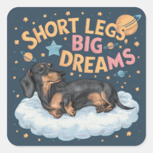 Sticker Carré Dachshund Jambes courtes Gros rêves