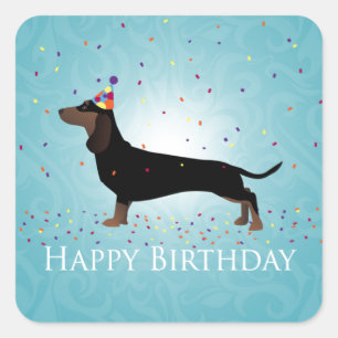 Sticker Carré Dachshund Joyeux Design d'anniversaire