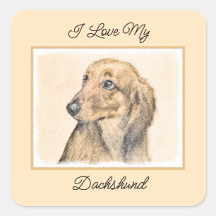 Sticker Carré Dachshund (Longhaerien) Peinture - Art Chien origi