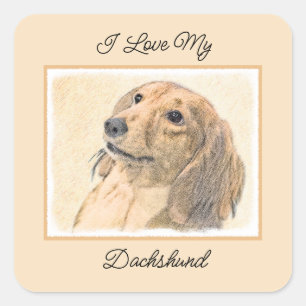 Sticker Carré Dachshund (Longhaerien) Peinture - Art Chien origi