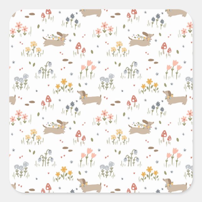 Sticker Carré Dachshund Lover Weiner Chien Saucisse Chien Fleur  (Devant)