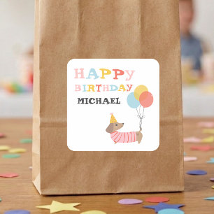 Sticker Carré Dachshund personnalisé Joyeux Anniversaire