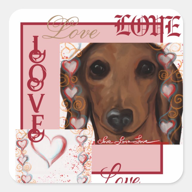 Sticker Carré Dachshund Rouge      (Devant)