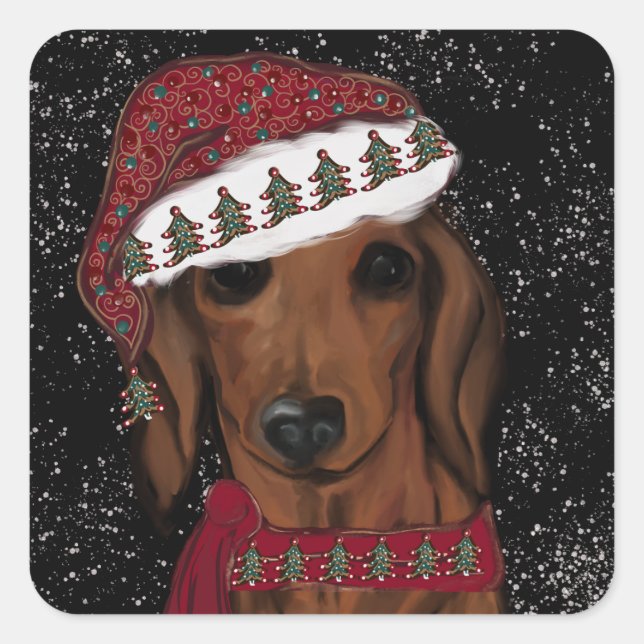 Sticker Carré Dachshund rouge  (Devant)