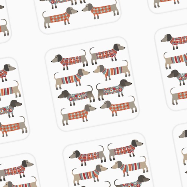 Sticker Carré Dachshund Saucisse Wiener Chien (Dachshund Wiener Sausage Dog fun stickers)
