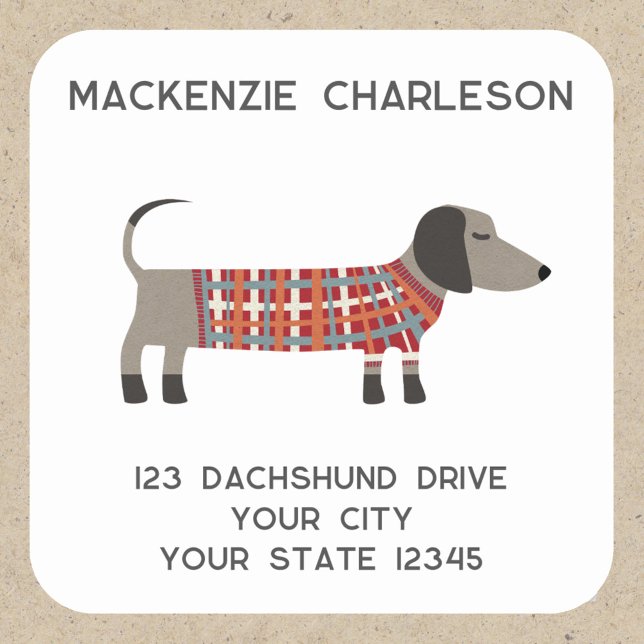 Sticker Carré Dachshund Sausage Wiener Dog Adresse personnalisée (Fun Dachshund Wiener Sausage Dog personalized return address label sticker)