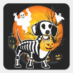 Sticker Carré Dachshund Skeleton Halloween Joyeux cadeau Citroui