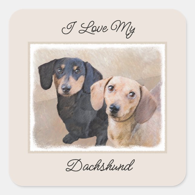 Sticker Carré Dachshund (Smooth) Peinture - Art Chien original (Devant)