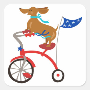 Sticker Carré Dachshund sur vélo